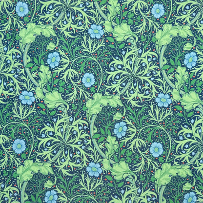 William Morris Coated Tablecloth Seaweed Cobalt , Outdoor Water Resistant Table Cloth , Round Oval Rectangle , Handmade in UK