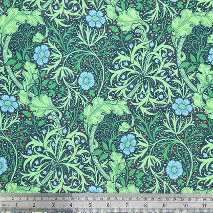 William Morris Coated Tablecloth Seaweed Cobalt , Outdoor Water Resistant Table Cloth , Round Oval Rectangle , Handmade in UK