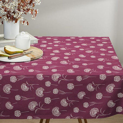 Burgundy Dandelion Tablecloth: Linen Look, Handmade in UK