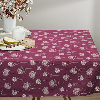 Burgundy Dandelion Tablecloth: Linen Look, Handmade in UK