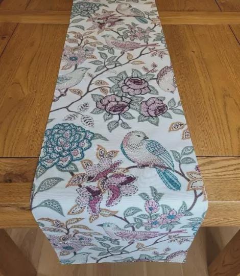 Heritage Fern Table Runner , Birds Floral Table Runner, Various Size