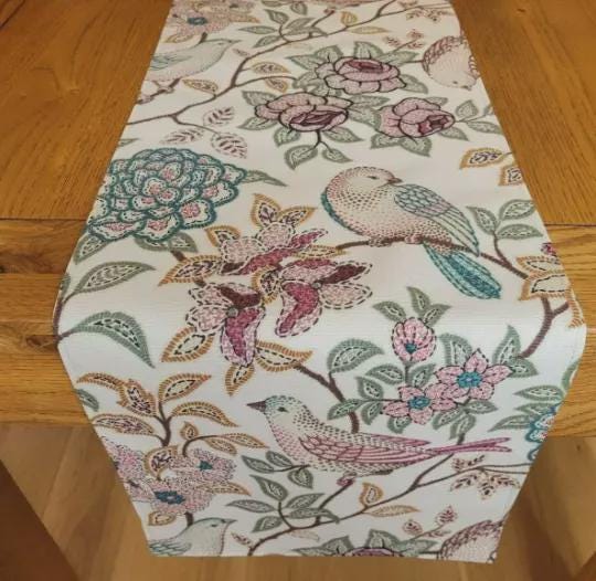 Heritage Fern Table Runner , Birds Floral Table Runner, Various Size