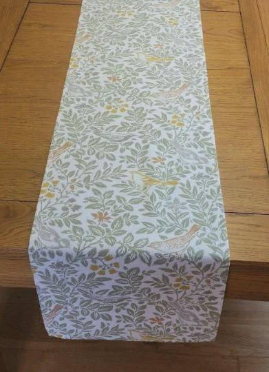 Bird Song Autumn Table Runner, Sage Green Floral Decor, Handmade UK