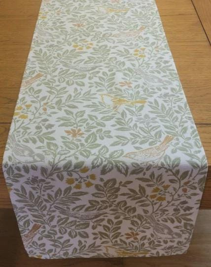 Bird Song Autumn Table Runner, Sage Green Floral Decor, Handmade UK