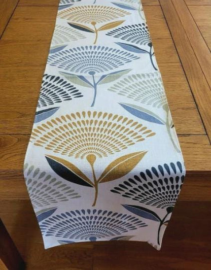 Dandelion Floral Table Runner , Ochre Yellow Cotton Decor, Various Size