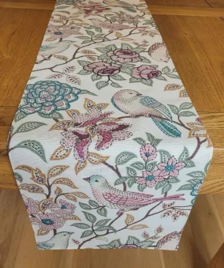 Heritage Fern Table Runner , Birds Floral Table Runner, Various Size