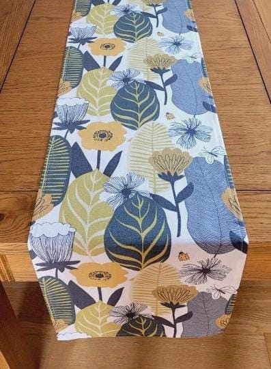 Blooma Floral Leaves Table Runner , Saffron Yellow Table Runner , Table Decoration , Autumn Table Runner , Various Size