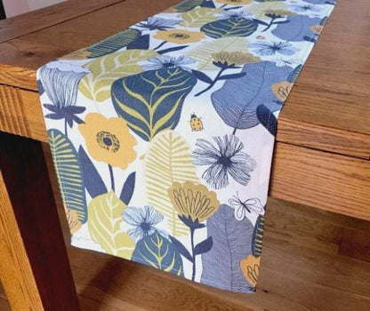 Blooma Floral Leaves Table Runner , Saffron Yellow Table Runner , Table Decoration , Autumn Table Runner , Various Size