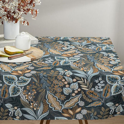 Paisley Leaves Blue Grey Tablecloth , Floral Round Oval Rectangle Tablecloth