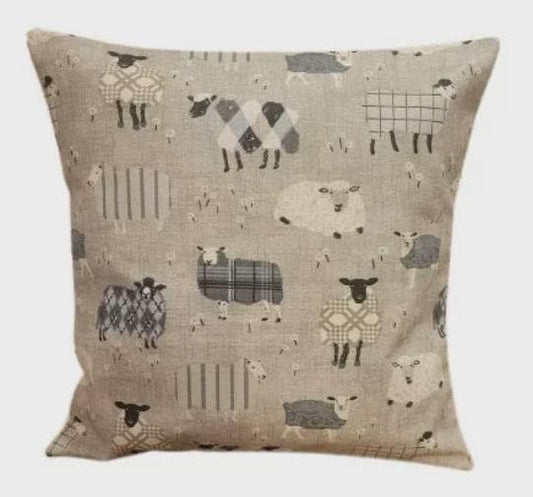 Baa Baa Sheep Beige Grey Charcoal Cushion Cover