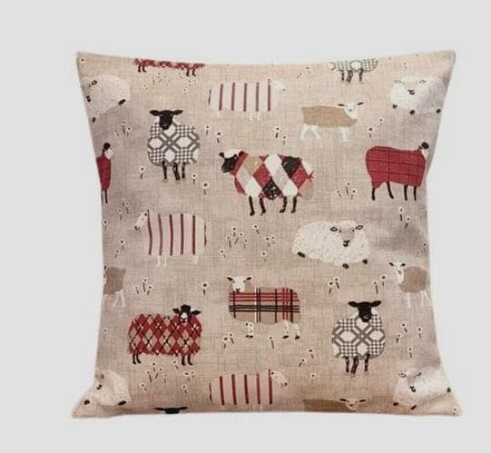 Baa Baa Sheep Peony Red Beige Cushion Cover