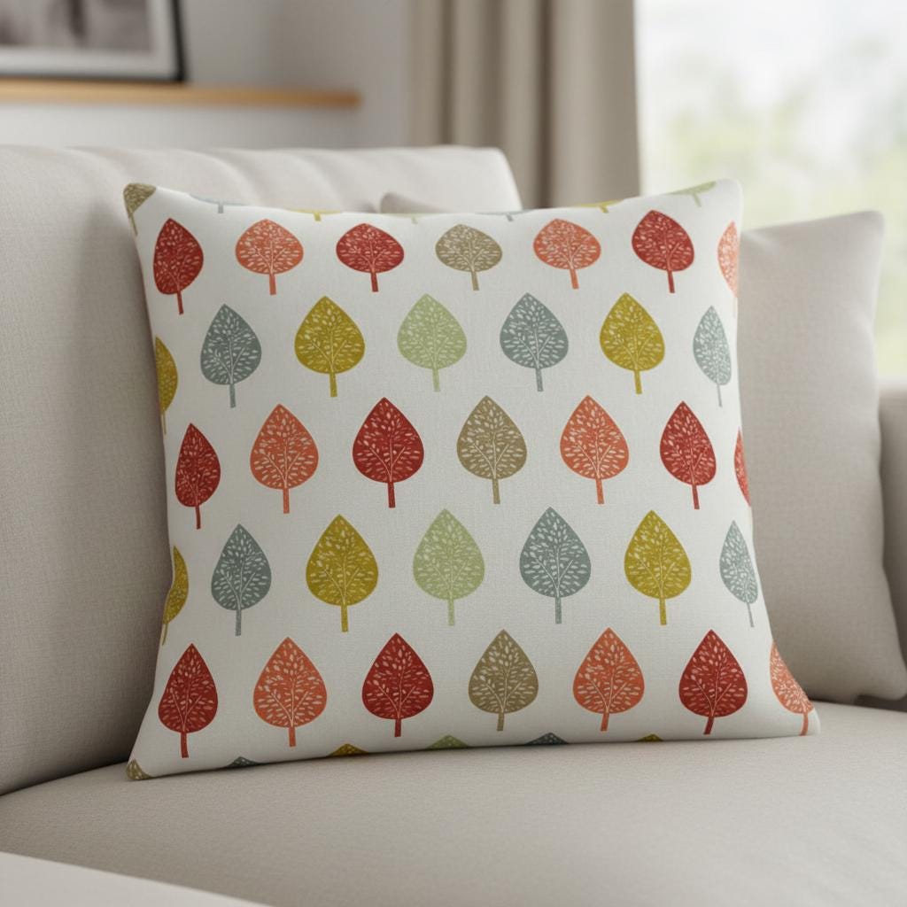 Symmetrical Leaf Leaves Burnt Orange Cushion Cover, Handmade Cotton Throw Pillow