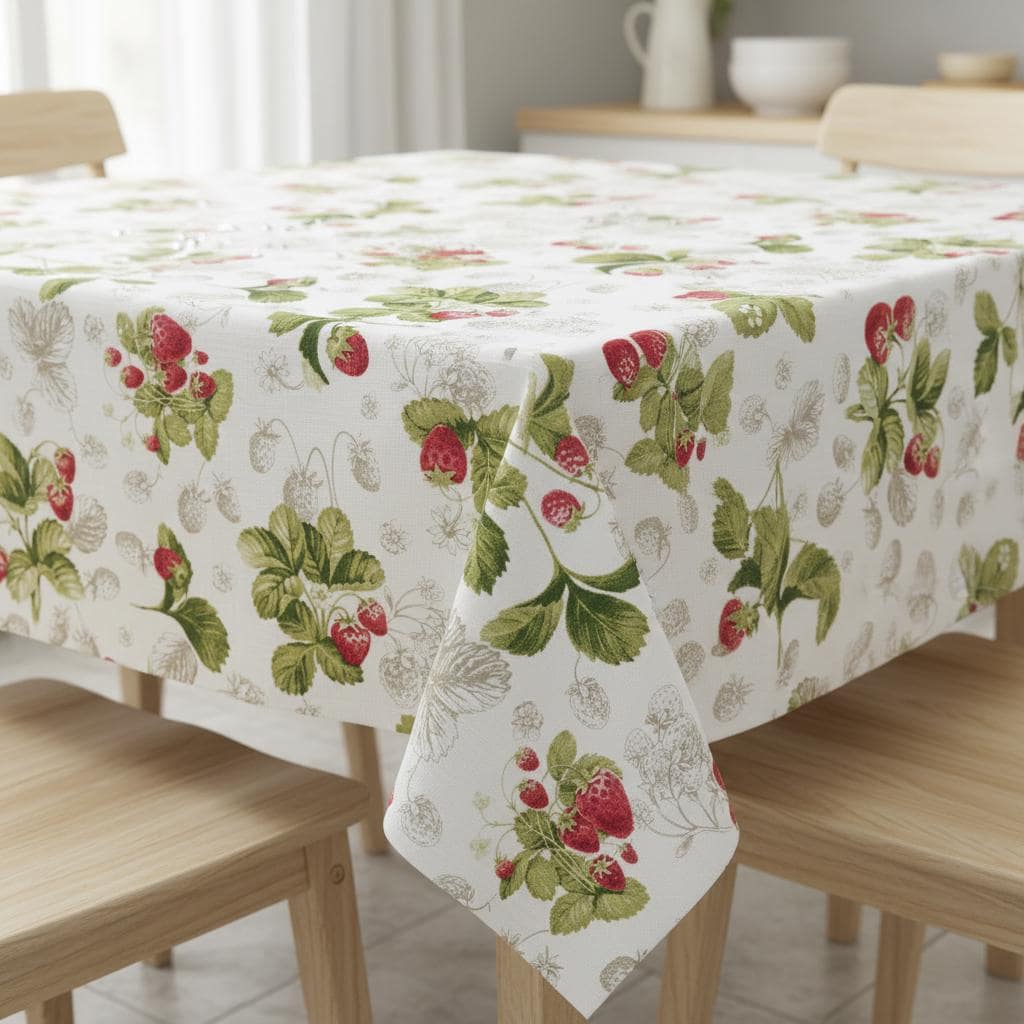 Strawberry Tablecloth , Cotton Round Oval Rectangle Table Cloth , Handmade UK