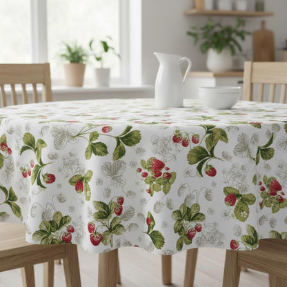 Round Strawberry Print Tablecloth, Handmade Cotton , Square, Oval, Rectangle