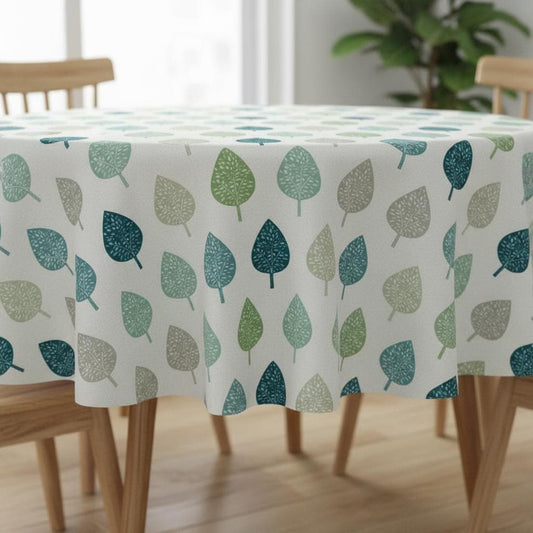 Round Symmetrical Leaf Leaves Tablecloth , Blue Teal , Round Oval Rectange