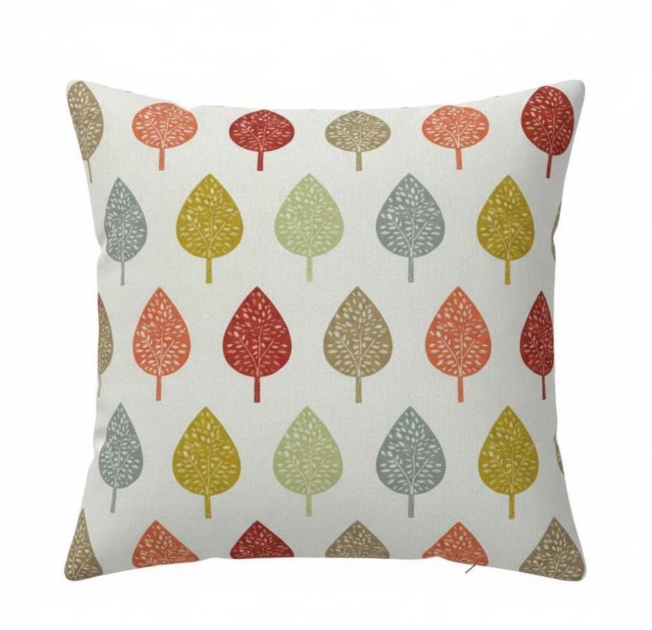 Symmetrical Leaf Leaves Burnt Orange Cushion Cover, Handmade Cotton Throw Pillow