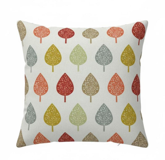 Symmetrical Leaf Leaves Burnt Orange Cushion Cover, Handmade Cotton Throw Pillow