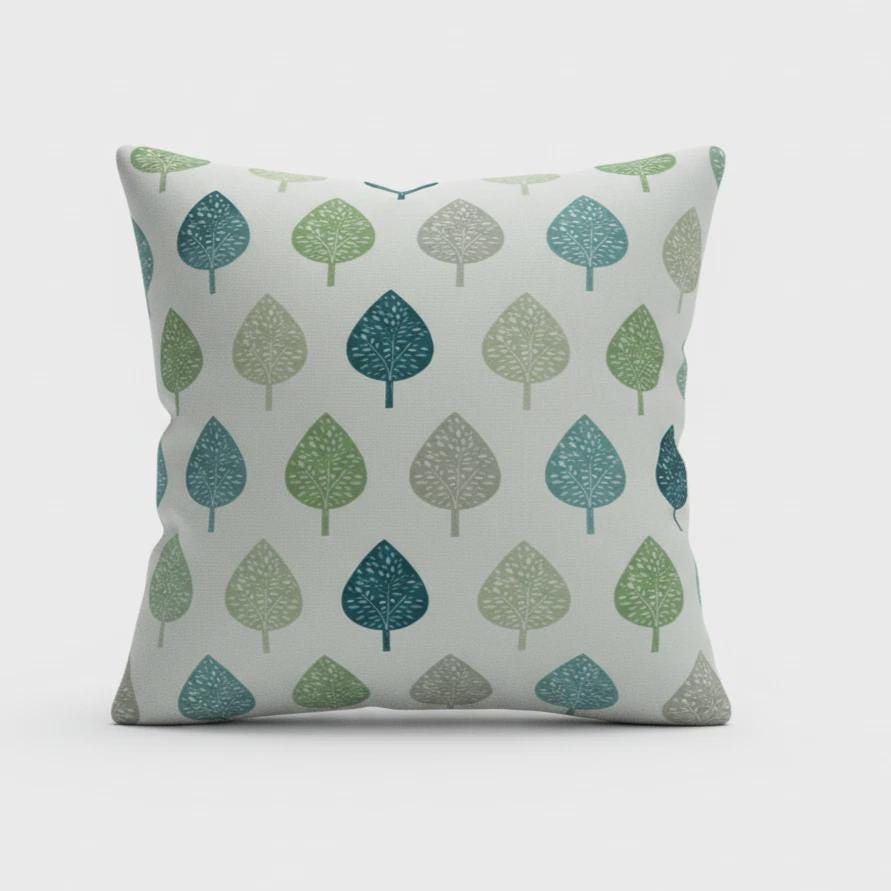 Symmetrical Leaf Leaves Teal Green Cushion Cover, Handmade Cotton Throw Pillow