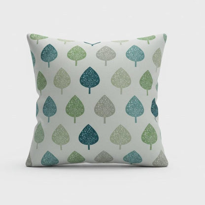 Symmetrical Leaf Leaves Teal Green Cushion Cover, Handmade Cotton Throw Pillow