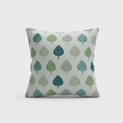 Symmetrical Leaf Leaves Teal Green Cushion Cover, Handmade Cotton Throw Pillow