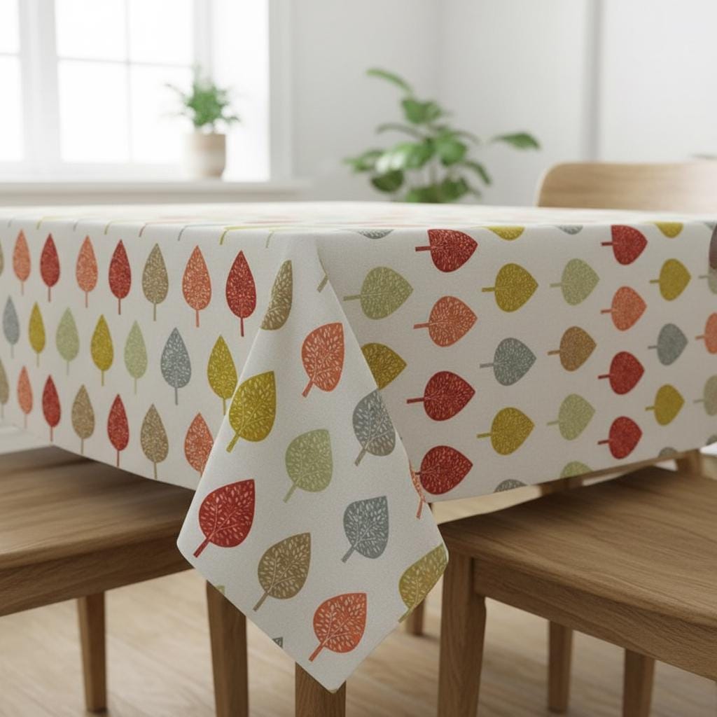 Symmetrical Leaf Orange Tablecloth: Cotton Table Cloth , Rectangle Oval Round