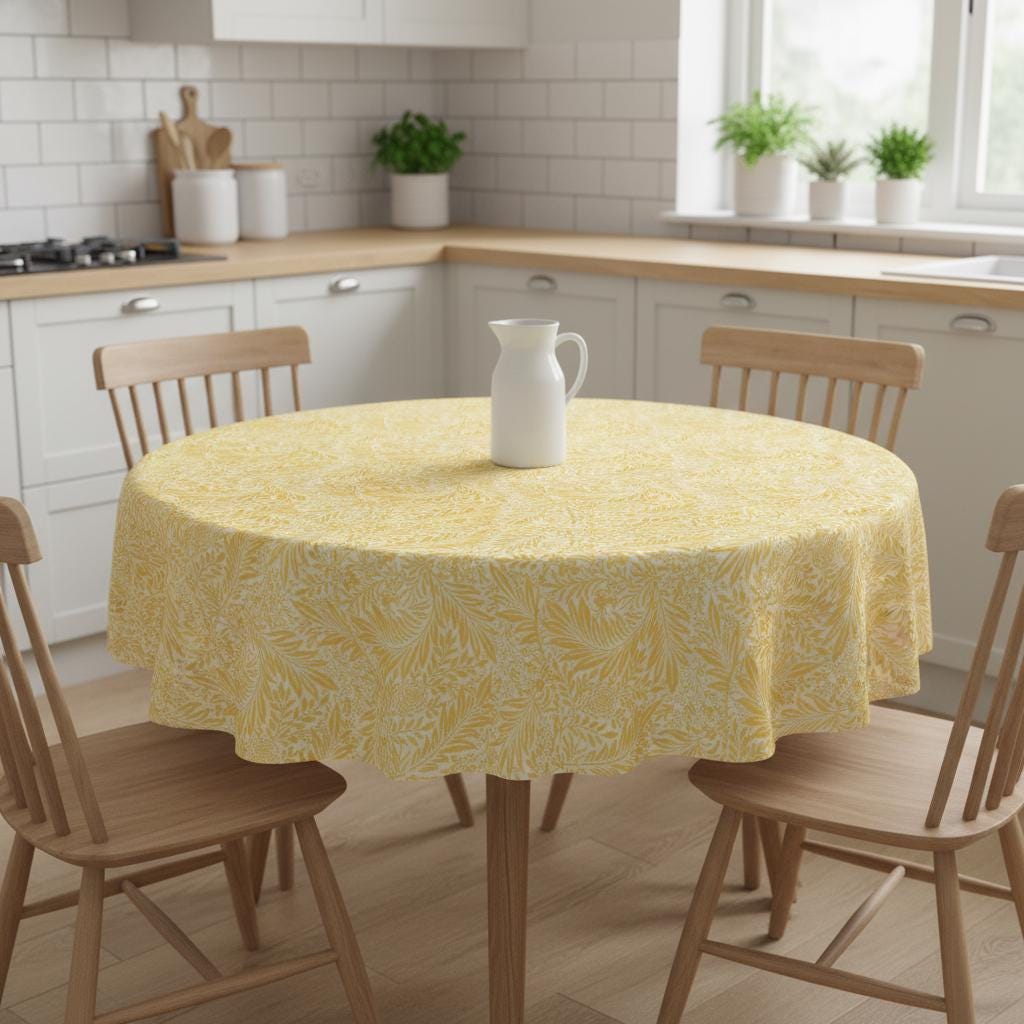 William Morris Larkspur Ochre Yellow Tablecloth , Rectangle Tablecloth , William Morris Tablecloth , Round Tablecloth , Oval Tablecloth