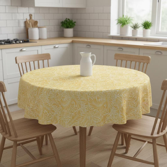 William Morris Larkspur Ochre Yellow Tablecloth , Rectangle Tablecloth , William Morris Tablecloth , Round Tablecloth , Oval Tablecloth
