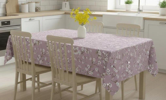 Japanese Cherry Blossom Tablecloth, Emi Heather Purple, 100% Cotton, Handmade in UK