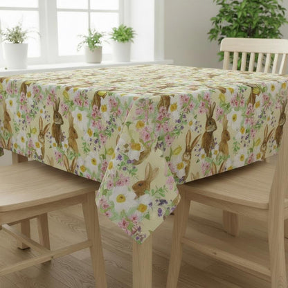 Easter Bunny Floral Tablecloth, Handmade Cotton, UK Made