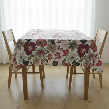Wildflower Cotton Tablecloth , Pomegranate Red Floral Print