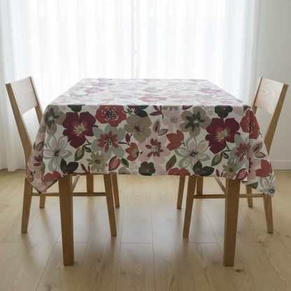 Wildflower Cotton Tablecloth , Pomegranate Red Floral Print