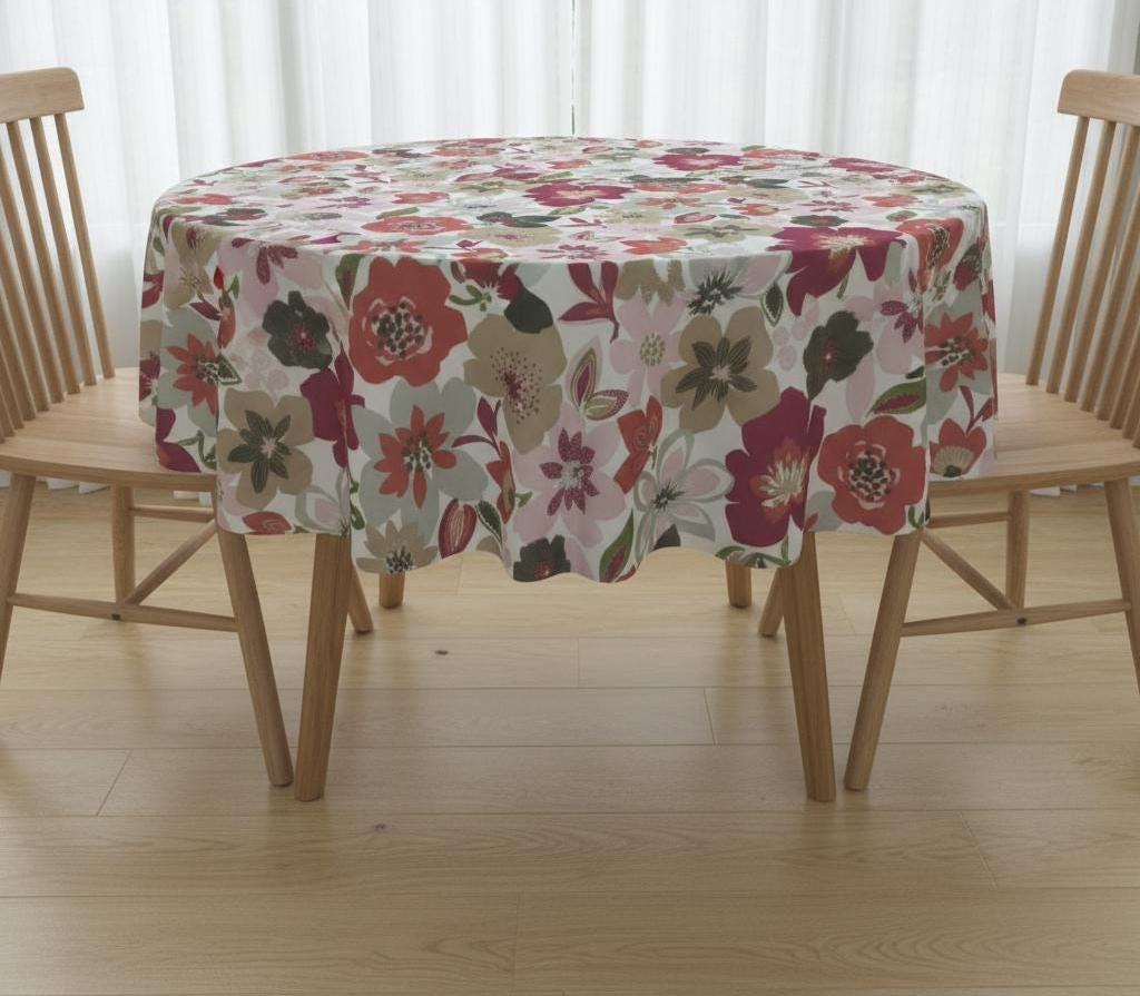 Wildflower Cotton Tablecloth , Pomegranate Red Floral Print