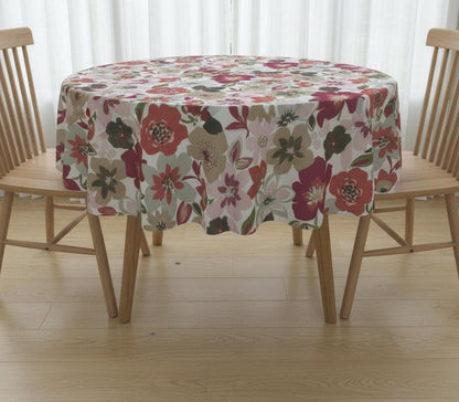 Wildflower Cotton Tablecloth , Pomegranate Red Floral Print