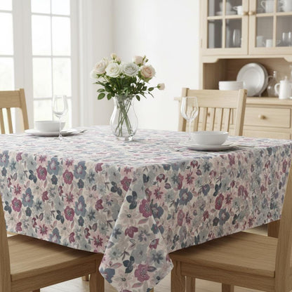 Floral Wildflower Tablecloth , Purple & Blue, Handmade UK
