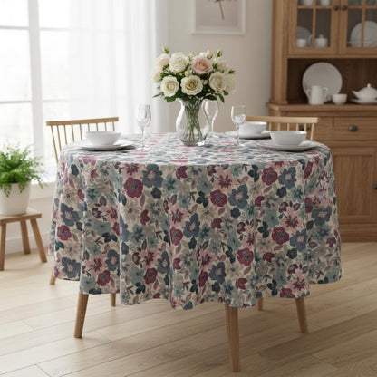 Floral Wildflower Tablecloth , Purple & Blue, Handmade UK
