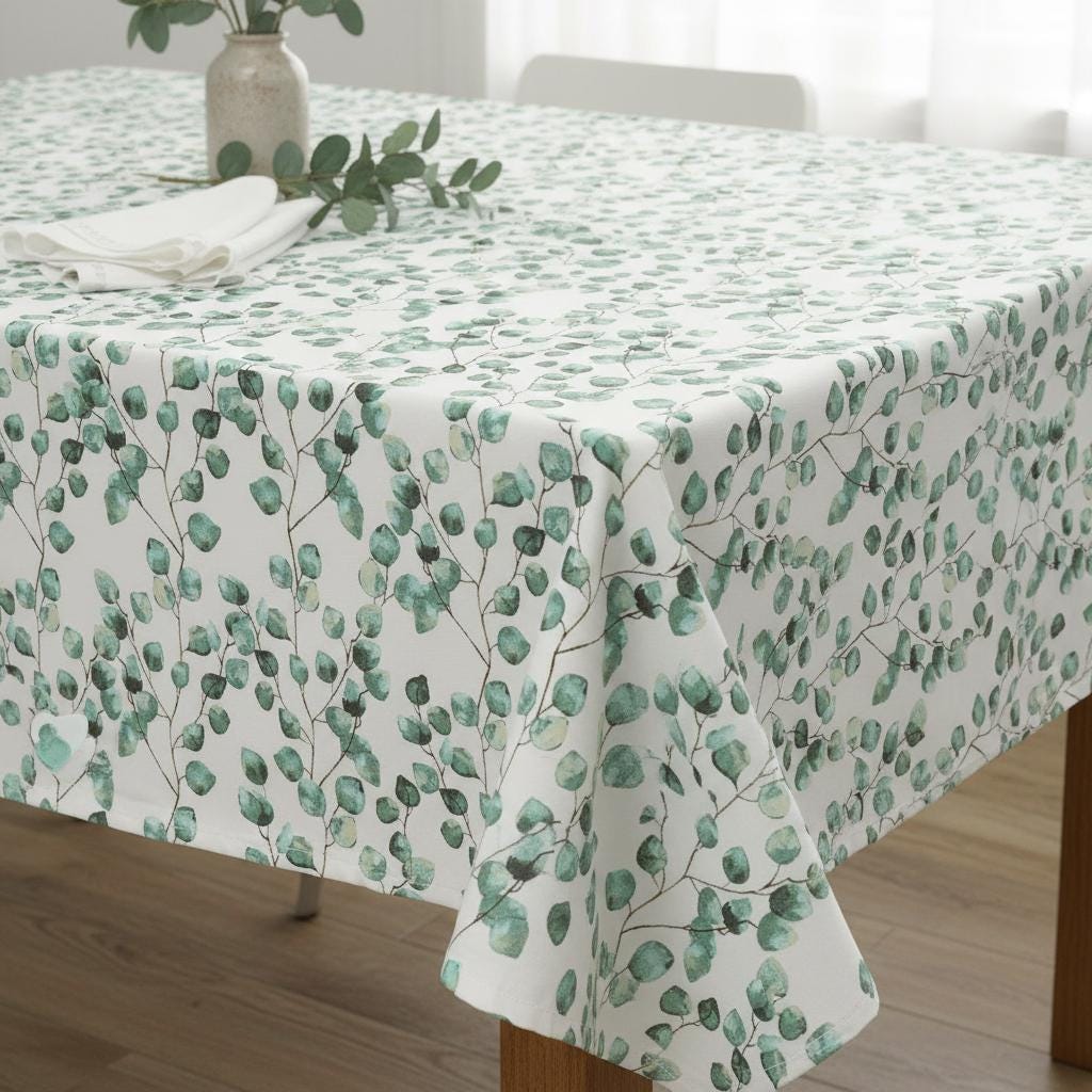 Eucalyptus Offwhite Tablecloth , Round Oval Rectangle Tablecloth