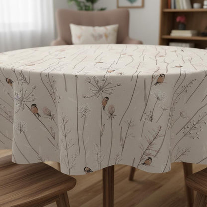 Birds and Twigs Tablecloth: Cotton Linen Look, Handmade in UK