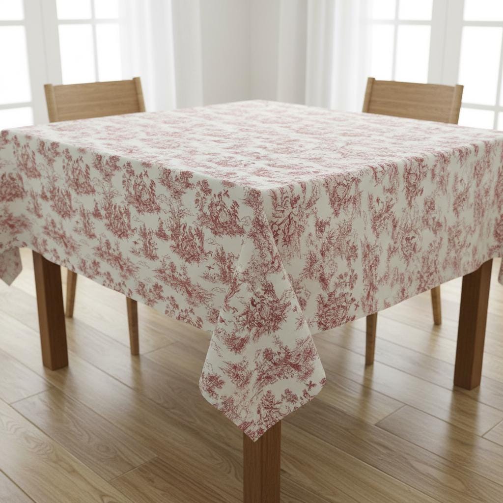 Vintage Toile De Jouy Tablecloth: French Linen, Handmade in UK