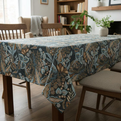 Paisley Leaves Blue Grey Tablecloth , Floral Round Oval Rectangle Tablecloth