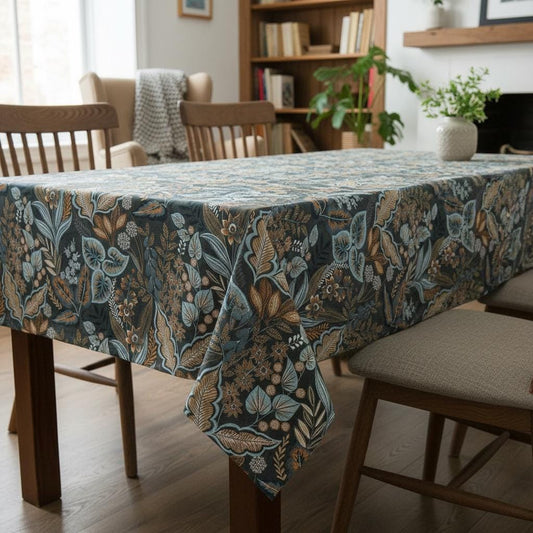 Paisley Leaves Blue Grey Tablecloth , Floral Round Oval Rectangle Tablecloth