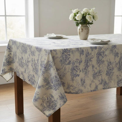 Toile de Jouy Tablecloth Blue , Vintage French Country Table Cloth , Handmade UK
