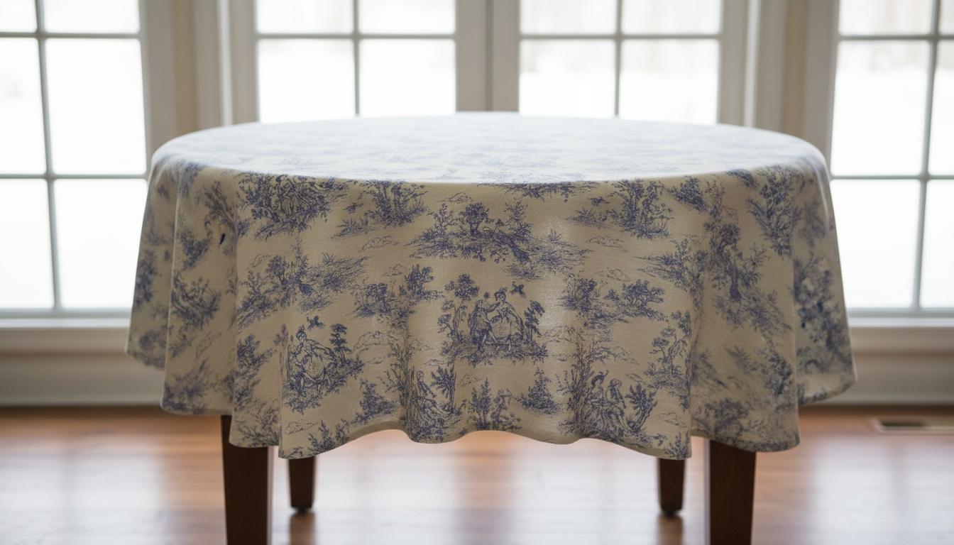 Toile de Jouy Tablecloth Blue , Vintage French Country Table Cloth , Handmade UK