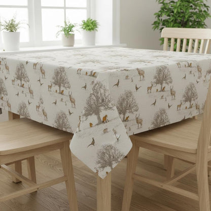 Tatton Autumn Wildlife Tablecloth, Cotton Linen Look, Handmade
