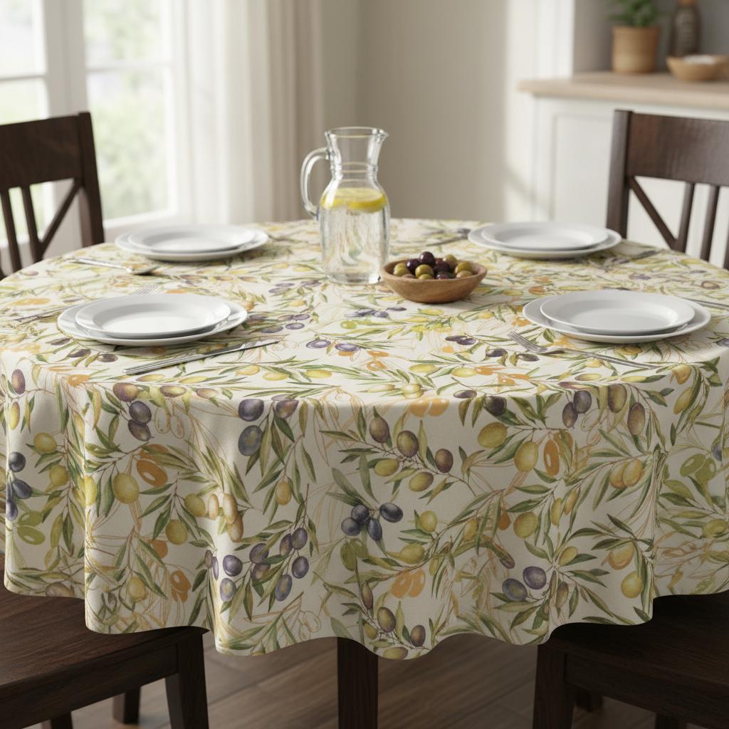 Olive Branch Natural Tablecloth, Linen Look Cotton Blend, Handmade in UK