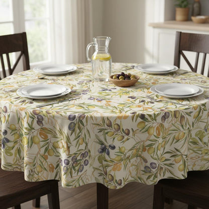 Olive Branch Natural Tablecloth, Linen Look Cotton Blend, Handmade in UK