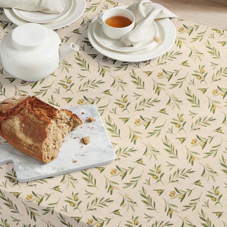 Green Olives Natural Tablecloth , Cotton Linen Look, UK Made