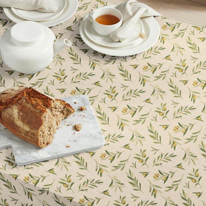 Green Olives Natural Tablecloth , Cotton Linen Look, UK Made