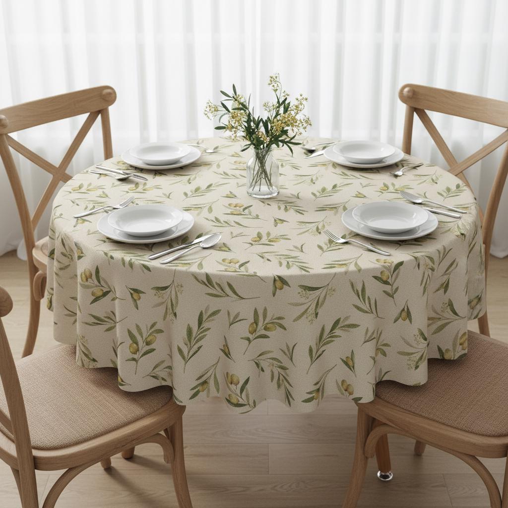Green Olives Natural Tablecloth , Cotton Linen Look, UK Made