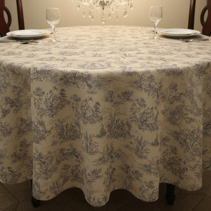 Oval Toile De Jouy Tablecloth , Vintage Tablecloth , French Tablecloth , Linen Tablecloth , Round Tablecloth , Round Tablecloth