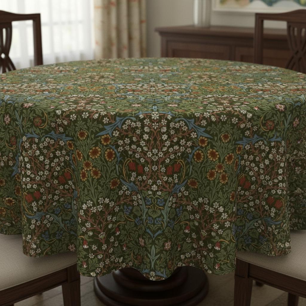 William Morris Blackthorne Tablecloth Forest Green , Round Oval Rectangle , Handmade UK